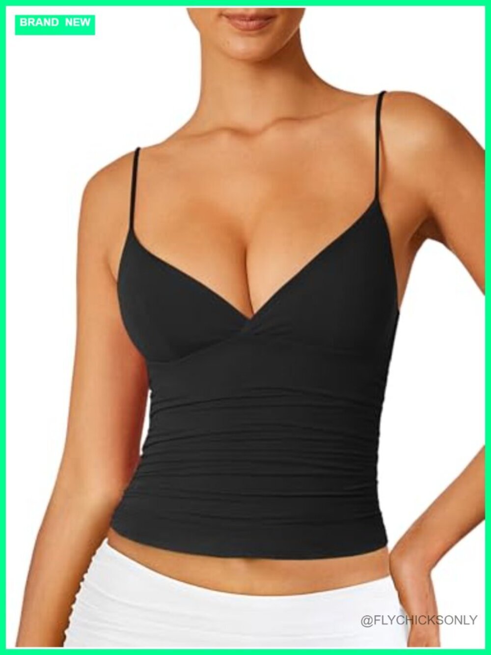 Sexy V Neck Sleeveless Ruched Spaghetti Straps Slim Crop Top